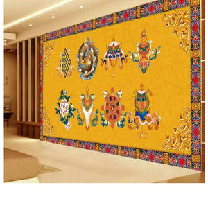 Productos personalizados 3D Golden Auspicious Eight Treasures Wallpaper Buda Hall Estatua de Buda Tangka Budismo Mural tibetano 3 <span class=keywords><strong>D</strong></span> - Product Image 2