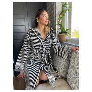 Premium Quality Striped Peshtemal <b>Bathrobe</b> %100 Cotton 100x180cm 1500 gr made in Turkiye - Product Image 1