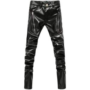 กางเกงสำหรับผู้ชายทรง4กระเป๋ากางเกงหนังสีดำน้ำหนักเบา - Product Image 5