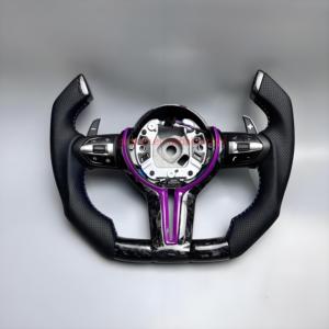 Embellecedor azul de fibra de carbono personalizable en volante de estilo de carreras para <span class=keywords><strong>BMW</strong></span> F10 F12 F30 F90 G05 G20 G80 G82 E46 <span class=keywords><strong>E90</strong></span> E92 M3 M4 M5 - Product Image 2