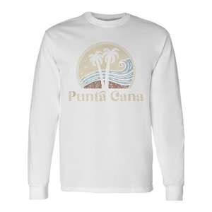 Camiseta Vintage de Manga Larga con Gráfico de Palmeras de Punta Cana, Estilo Playero de República Dominicana para Promociones - Product Image 1