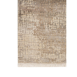 พรมขนสัตว์และไหมไผ่ถักมือสีเบจและสีน้ำตาล ขนาด 9x12 ฟุต รูปทรงสี่เหลี่ยมผืนผ้า สำหรับห้องนั่งเล่นหรือทางเดินในบ้าน-AKWB-3538 - Product Image 4