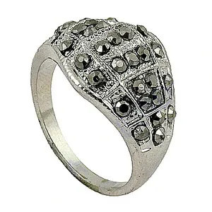 Anillo de Cóctel Geométrico Vintage Art Palace, Plata 925 con Incrustaciones de Marcasita, Joyería Elegante Unisex para Fiestas - Product Image 2