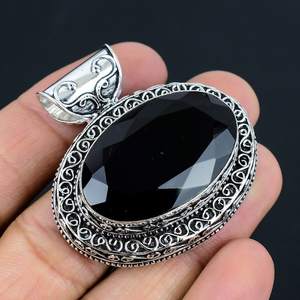 Élégant pendentif spinelle noir fait à la main 925 bijoux en argent Sterling Style Vintage Designer pendentif cadeau pour elle - Product Image 6