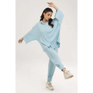 Camisa de Punto Azul para Mujer, Teñida con Mezcla de Colores, Transpirable - Product Image 2