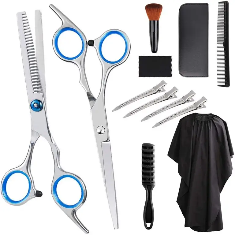 Ensemble de ciseaux de coupe de cheveux professionnels 3 PRO 12 pièces Ciseaux de coupe de cheveux amincissants Kit de coupe de cheveux multi-usage en acier inoxydable