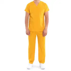 Colore giallo vendita calda antirughe lavabile morbido infermiere scrub ospedale medico scrub donne infermieristica Top Jogger scrub uniforme