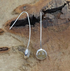 Boucles d'oreilles pendantes rondes simples et mignonnes en argent sterling 925 plaqué or avec rutile doré, bijoux faits à la main en pierres précieuses, cadeau pour femme - Product Image 3