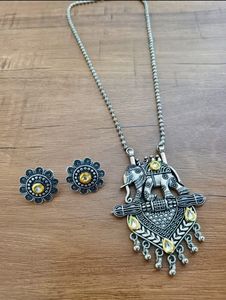 Premium Quality Oxidised Kundan Pendant Necklace Set with Beautiful Matching Earrings Antique Finish Ethnic Jewellery <b>for</b> <b>Women</b> - Product Image 2