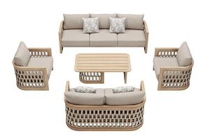 Ensemble de canapés modulaires de luxe en bois pour l'extérieur, résistant aux intempéries et aux décolorations, canapé sectionnel de jardin, mobilier de salon haut de gamme pour cour. - Product Image 1