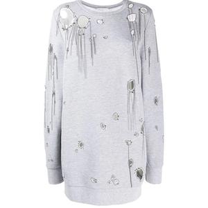 Último diseño, Top corto de algodón polar de buena calidad para mujer, sudadera rasgada desgastada, hombro caído, transpirable, ropa de Yoga para exteriores - Product Image 3