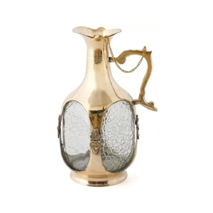 Carafe en laiton vintage pour bar, vin, whisky, rhum, fabrication artisanale, moderne, écologique, jetable avec paille - Product Image 1