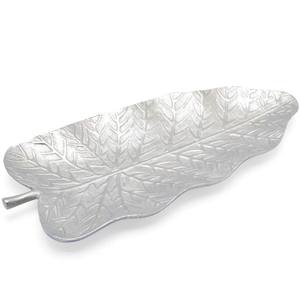 Plateau de service en métal en forme de feuille d'argent décoratif en aluminium, plat à bonbons, artisanat plaqué nickel, plateau décoratif - Product Image 2