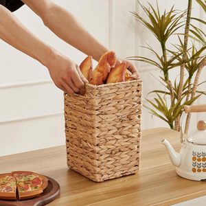 Cesta de basura de mimbre de la mejor calidad Cesta de basura de jacinto de agua pequeña con asas integradas Cubo de basura tejido a mano bohemio - Product Image 5