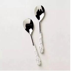 Cuillère de service et fourchette de service en métal au design américain avec poignée fine design pour ustensiles de cuisine Serveur à salade de table - Product Image 5