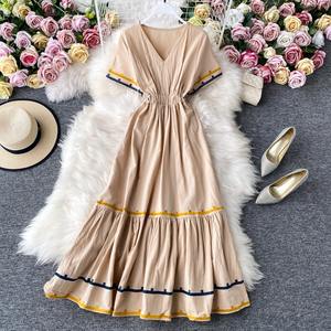 Nuevos vestidos mexicanos de algodón 100% para mujer, bordado Floral, hasta el suelo, cintura Natural, mangas cortas, método de tejido - Product Image 3