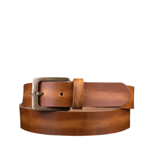 Cinturón de hebilla de Pin de cuero genuino tostado para hombre OEM de alta calidad al por mayor 2025 cinturones personalizados de Jeans informales de diseño elegante para hombre - Product Image 1