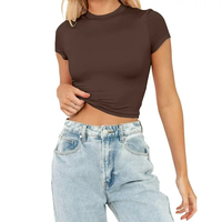 T-shirt respirant vierge à manches courtes de couleur unie de qualité supérieure en gros femmes crop top t-shirt pour dames à vendre personnalisé