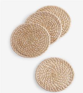 <b>Set</b> of 4 Round Woven <b>Placemats</b> <b>and</b> <b>Coasters</b> Heat Resistant Rattan Tableware Pleasant Wicker Seagrass Design - Product Image 1
