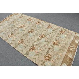 Tapis en laine turque vintage 4x8 'Beige marron grande surface Rectangle motif Style classique Patchwork Design pour chevet couloir Latex - Product Image 4