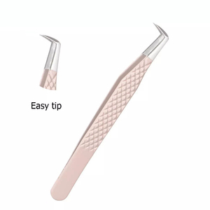 Pince à épiler incurvée en acier inoxydable enduite de pêche légère personnalisée de haute qualité pointe pointue pour cils volumineux - Product Image 2