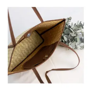 New arrival bamboo products brown grocery shopping bag Weaved sustainable eagle grass fiber shoulder eco bag natural