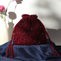 Pochette Potli Indienne Faite à la Main, Style Bohème, Broderie Géométrique à Pompons, en Polyester Durable, Ornée de Diamants et de Chaînes de Perles, Personnalisable