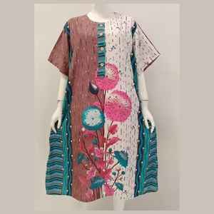 Chemise de nuit d'été en rayonne à manches courtes, imprimé floral, taille jumbo, vêtements de nuit à taille élastique avec doublure douce, longueur au genou - Product Image 6