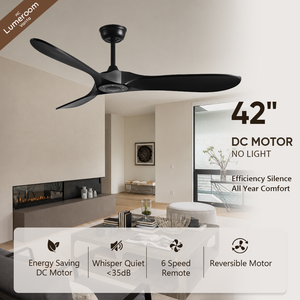 Ventilador de Techo Negro de 42 Pulgadas con 3 Aspas, Sin Luz, con Control Remoto, Motor DC Reversible Silencioso para Dormitorio y Sala de Estar - Product Image 1