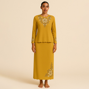 ZAHINA modesto conjunto de Kurung BAJU bordado exquisito de dos piezas de talla grande plisado frontal bordado festoneado transpirable detallado - Product Image 1