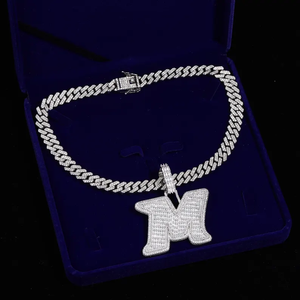 Luxury Iced Out Initial <b>M</b> Pendant VVS Moissanite Diamond Hip Hop Silver Chain Charm Size - Product Image 5