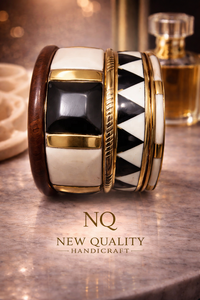 Premium Black Gold <b>Bangle</b> <b>Set</b> – Resin & Alloy Stack Bracelets with Rhinestones for Women, Trendy Fashion Jewelry Wholesale - Product Image 5