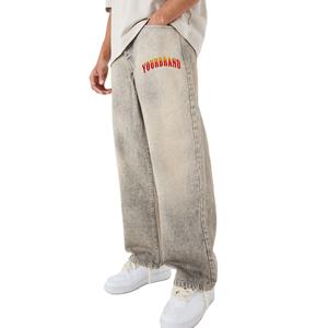 Jeans de mezclilla lavados personalizados de alta calidad para hombre, pantalones casuales holgados de estilo clásico, pantalones de hip hop para hombre - Product Image 1