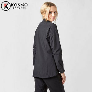 Chaqueta de concha blanda para mujer con diseño personalizado al por mayor, cortavientos impermeable transpirable con cuello levantado, ropa cálida para exteriores - Product Image 3