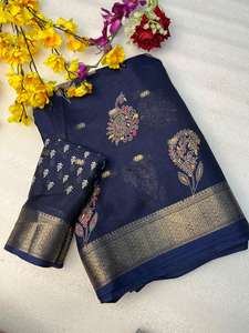 ผ้าส่าหรีผ้าไหมหนาสำหรับผู้หญิงสวยที่มีขอบบุสองสีแบบทอ - Product Image 4