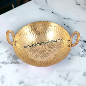 Hand Made Heavy Hammered <b>Kadhai</b> Brass Utensil Cooking Kadai for Home Restaurant Kitchen Health Benefits - Product Image 4