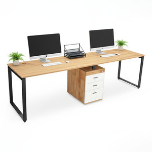 โต๊ะทำงานแบบมินิมอล 2 ที่นั่ง พร้อมตู้เก็บของ ขนาด 240x60 ซม. ทำจากไม้เมลามีนและไม้ยางพารา รุ่น HBRT094 เฟอร์นิเจอร์สำนักงาน - Product Image 1