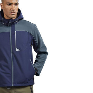 Chaqueta de lona de caparazón blando más vendida, para uso en exteriores, resistente al viento, con forro polar elástico y cuello alto, marca privada - Product Image 3