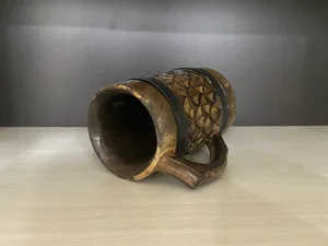 Handcrafted Dark Brown Wood Viking Drink Ware Elegant Glass Design Christmas Mugs <b>Cups</b> Carved Animal Style Natural Crafts - Product Image 4