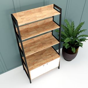 5-Tier Standing Type Iron Frame <b>Bookshelf</b> with Wood and Rubber Cabinet for Living Room-SFKS024 - Product Image 4