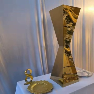 Support de centre de table de mariage LANJO de luxe, 40 pouces, en métal doré et argenté, avec motif floral géométrique et miroir - Product Image 5