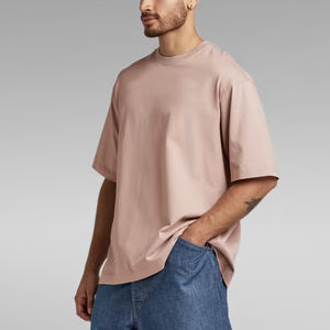 Personalizado 100% algodón de gran tamaño grueso algodón Camisetas cuello alto peso pesado Ringer Slim Fit cuello simulado negro camisetas hombres - Product Image 6