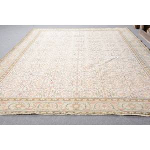 Alfombra turca Vintage clásica Beige 6,3X9,3 pies hecha a mano de lana Patchwork diseño respaldo de látex para cabecera patrón de pasillo rectangular - Product Image 3