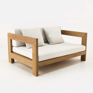 Sofá moderno de madera de teca para jardín, mueble sólido con cojines, Color blanco - Product Image 1