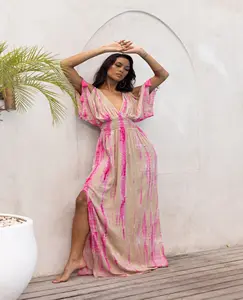 New Wholesale <b>Beach</b> Wear Elegant Summer Tie Dye Sarong <b>Kaftan</b> Women <b>Beach</b> Dress Cover up Home Loungewear - Product Image 1