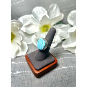 Bague en platine turquoise Carlos Francisco Golden Hill, délicate, en argent sterling, taille 7, sertie clos, lisse, pour usage quotidien, idée cadeau - Product Image 3