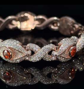 สร้อยข้อมือเพชรและโรสโกลด์10K พร้อมอัญมณีสีส้มสร้อยข้อมือประดับเพชรหรูหราเป็นประกาย - Product Image 2