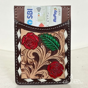 กระเป๋าใส่บัตรเครดิตหนังวัวแบบบางลายดอกไม้หนังแท้ใส่บัตรเครดิตดีไซน์ลายดอกไม้สำหรับทุกเพศทันสมัย - Product Image 1