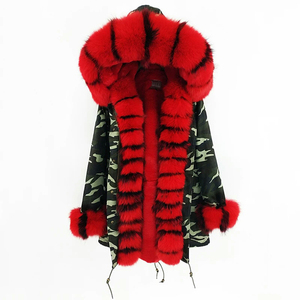 Parka gruesa de invierno de lujo con forro de piel extraíble Abrigo largo de calor extremo para hombres y mujeres en estilos sólidos y de camuflaje - Product Image 1