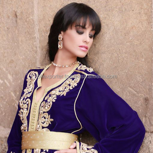 Islamique Moyen Orient Abaya Kaftan Musulman Qatar Dubaï Bleu Marine Abaya Avec Broderie - Product Image 1